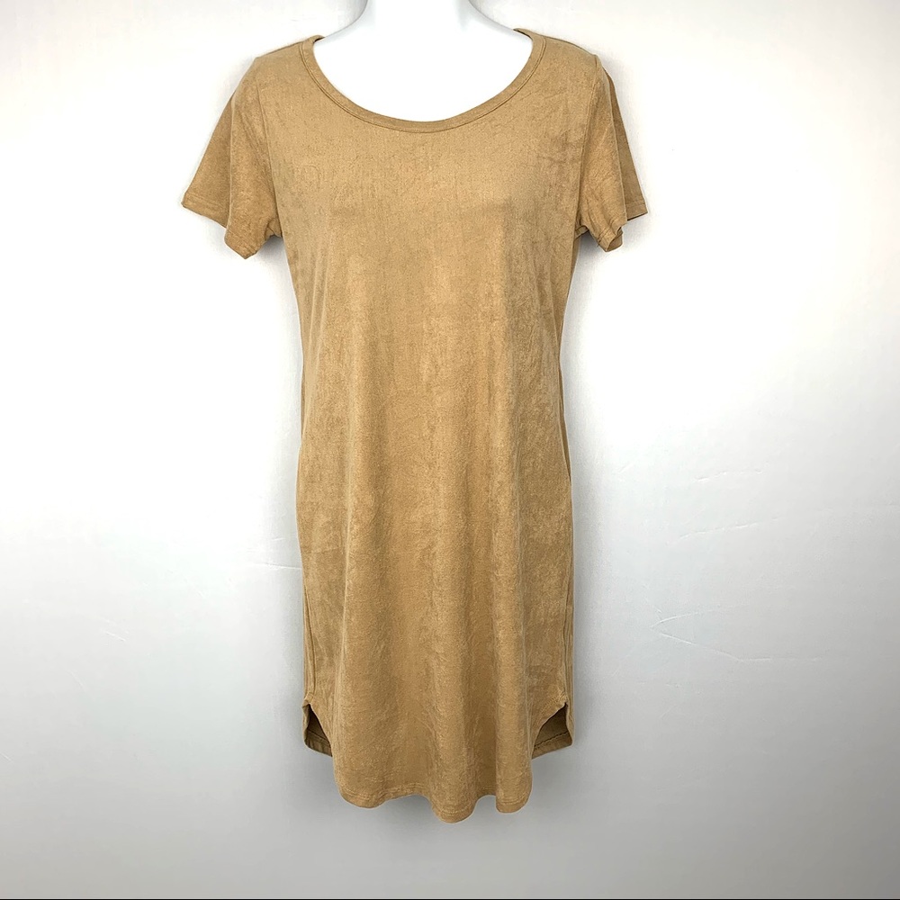 Heart Hips Tan SOFT Short Sleeve Suede-Like Dress - Picture 1 of 8